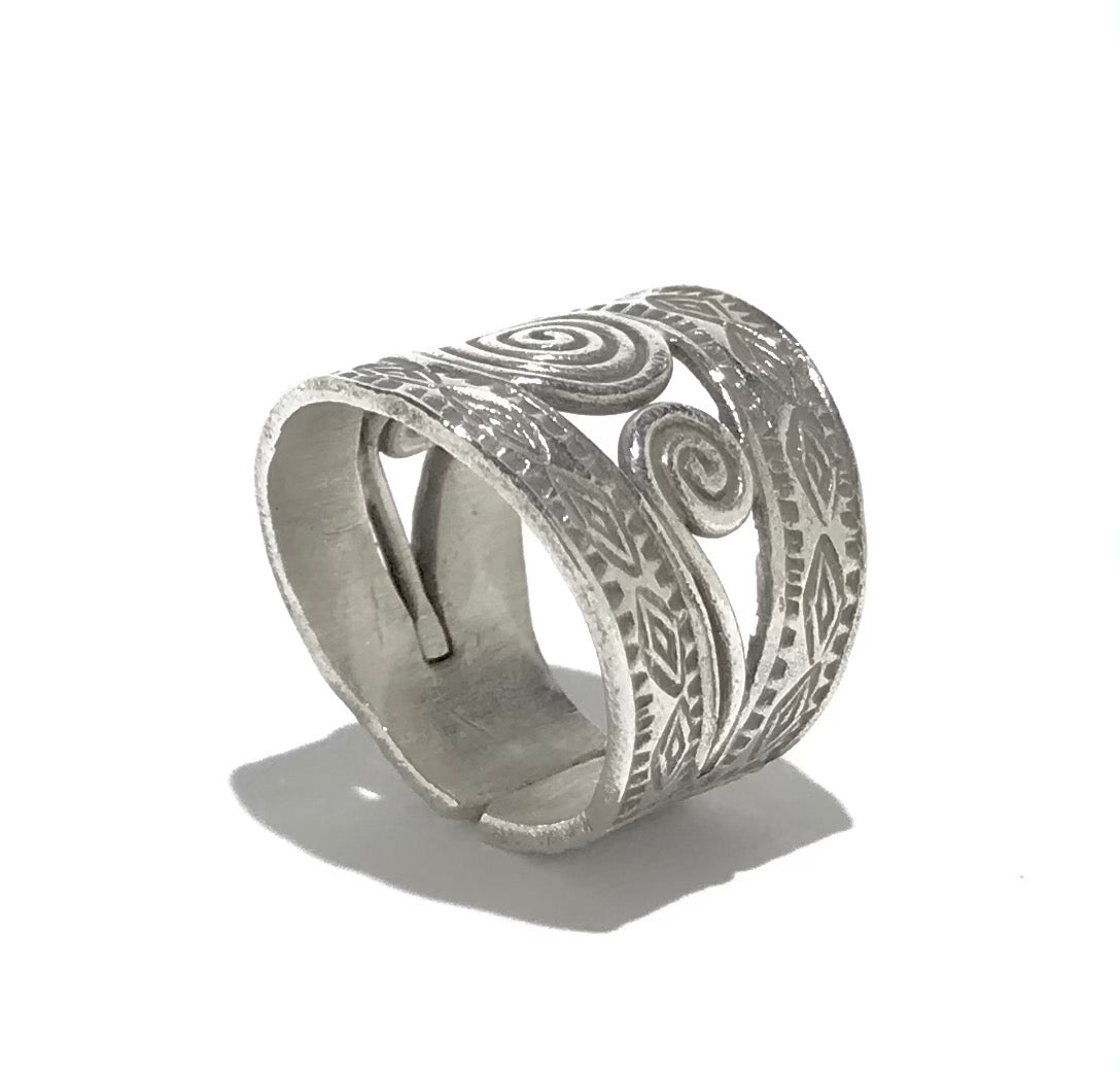 81stgeneration Anello Tribale In Argento 999 A Spirale - Largo 20 Mm, Regolabile, Fatto A Mano Dalle Tribù Karen - Gioielli Boho