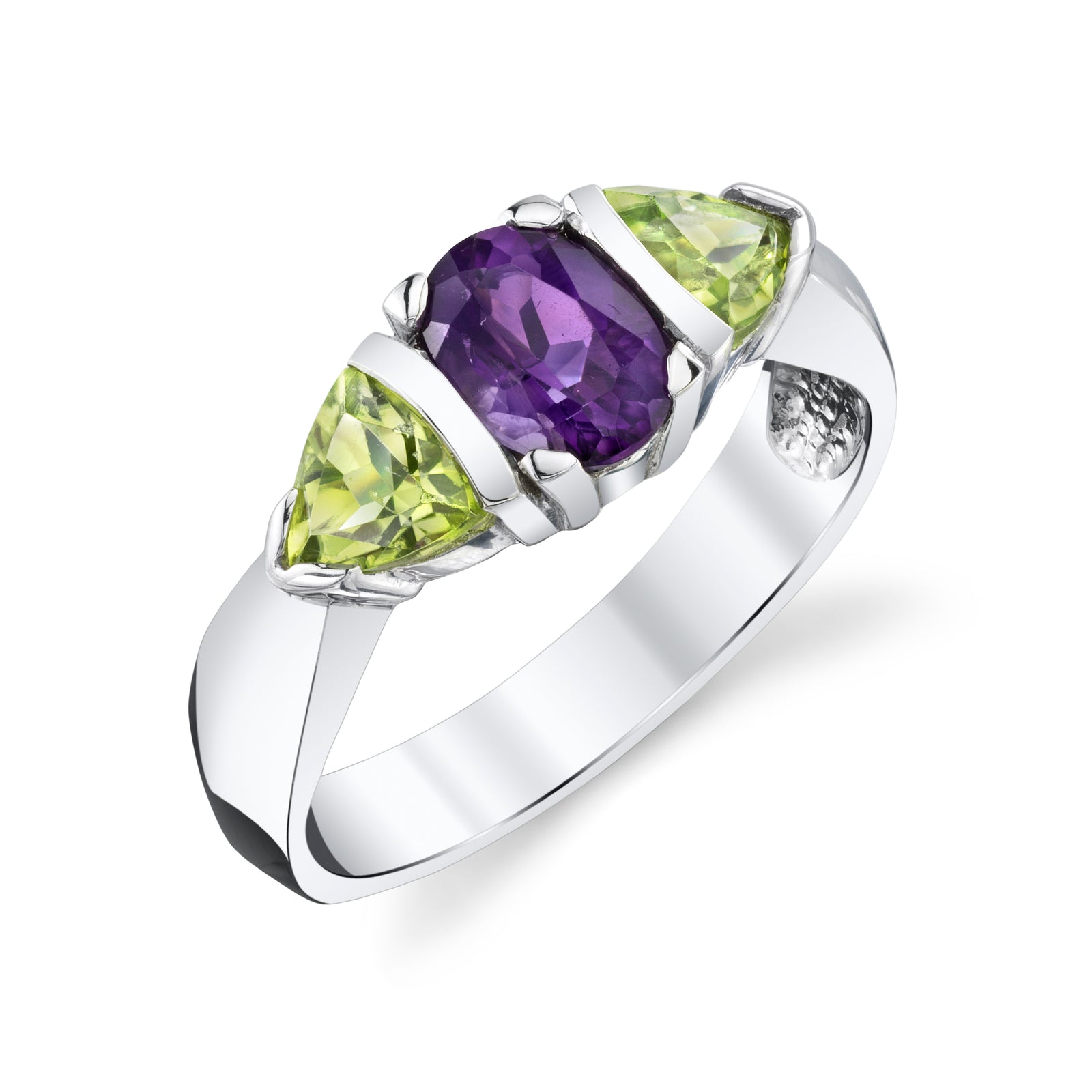 Three Stone Peridot and Amethyst Ring