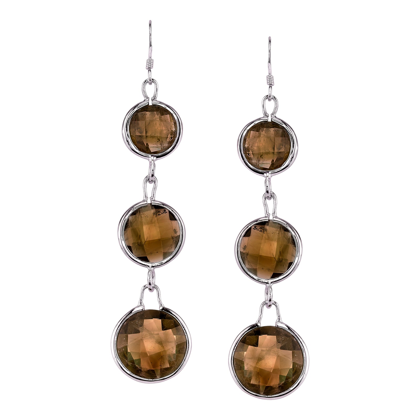 Three Stone Faceted Round Earrings