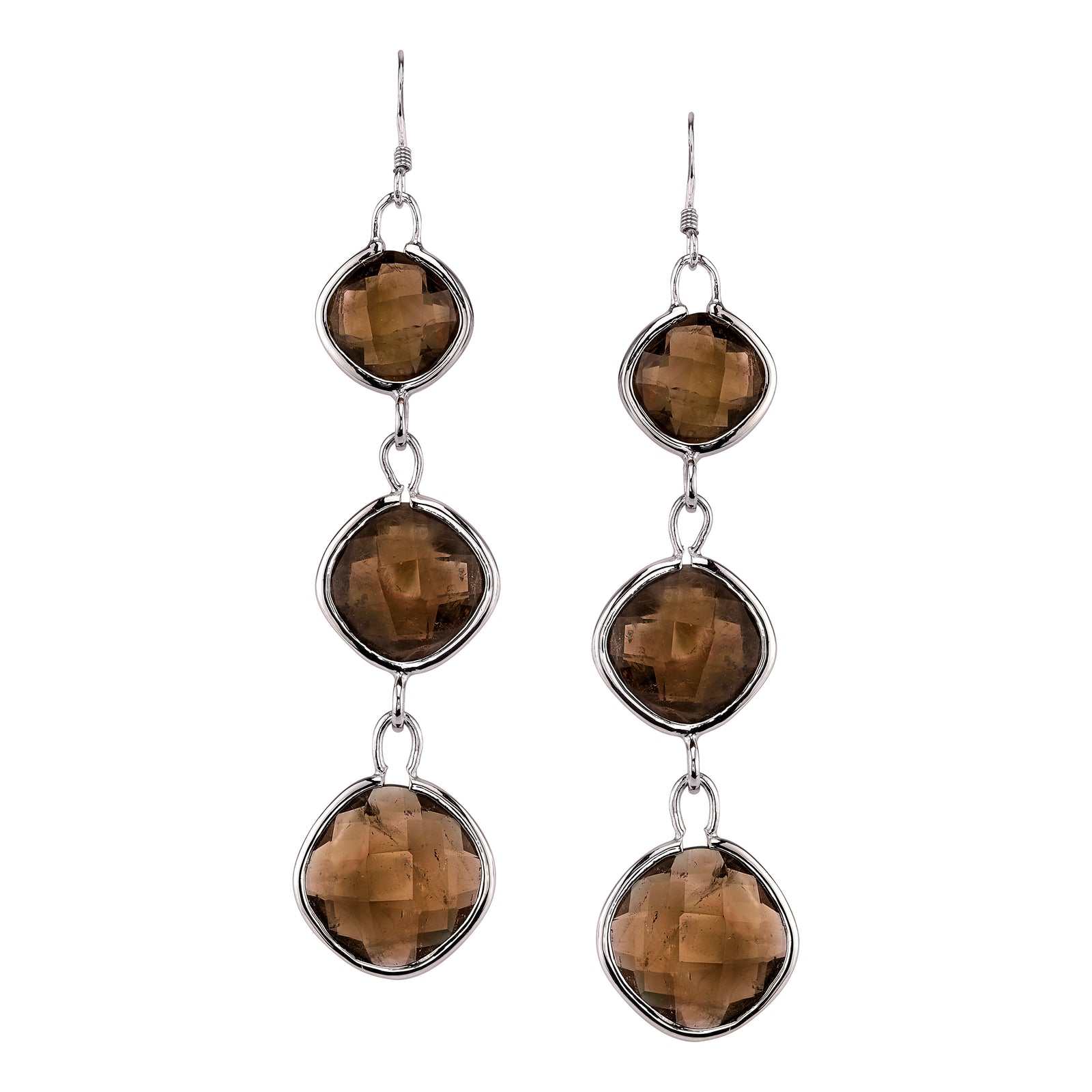 Three Stone Faceted Square Earrings