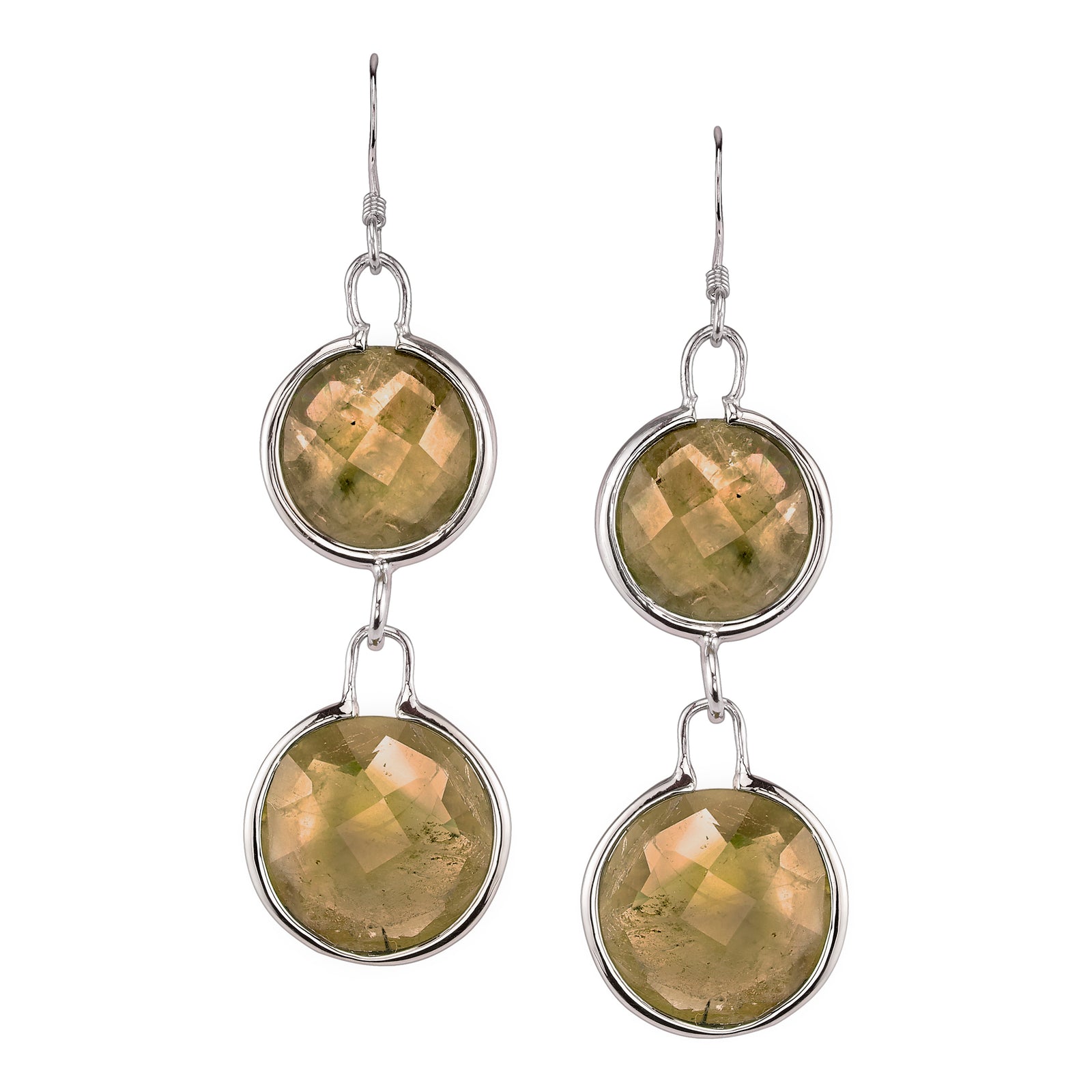 Double Faceted Round Drop Earrings