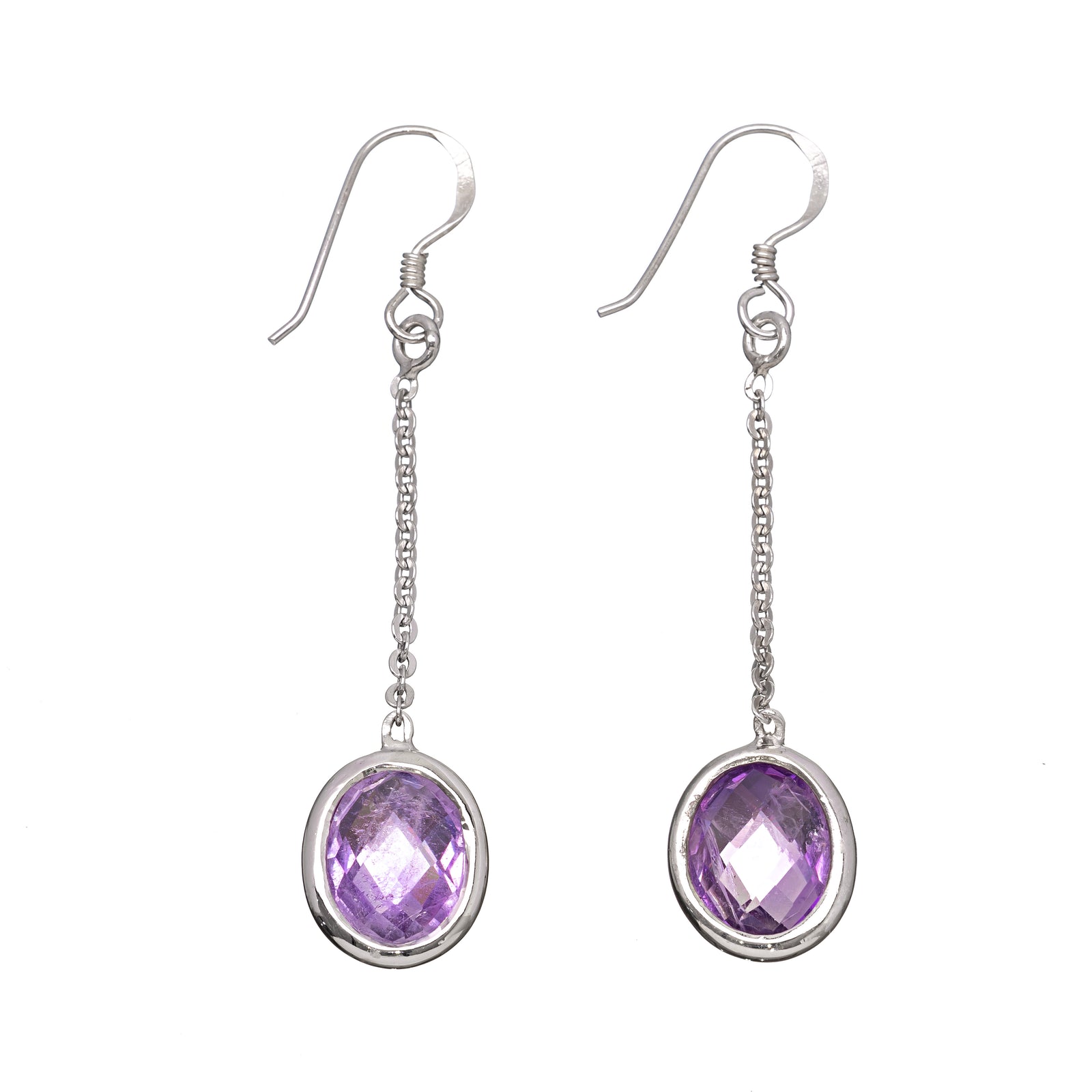 Checkerboard Faceted Drop Amethyst Earrings