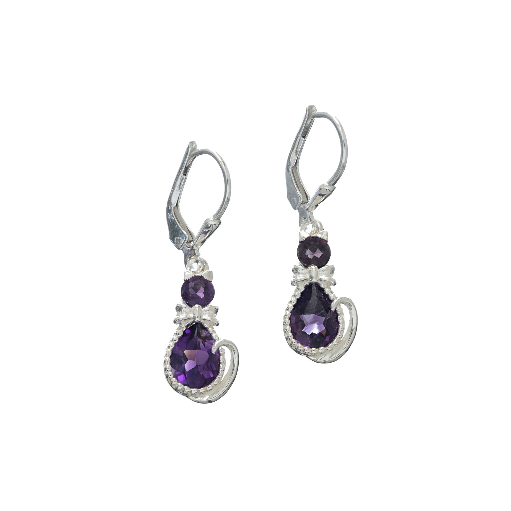 Kitty Cat Amethyst and Sterling Earrings