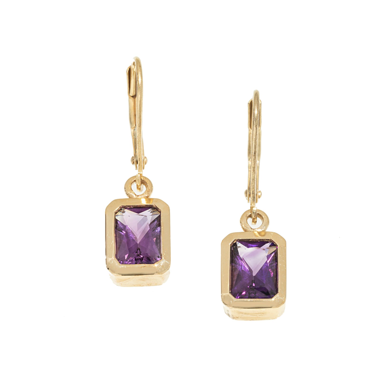 Gold Radiant Amethyst Dangle Earrings