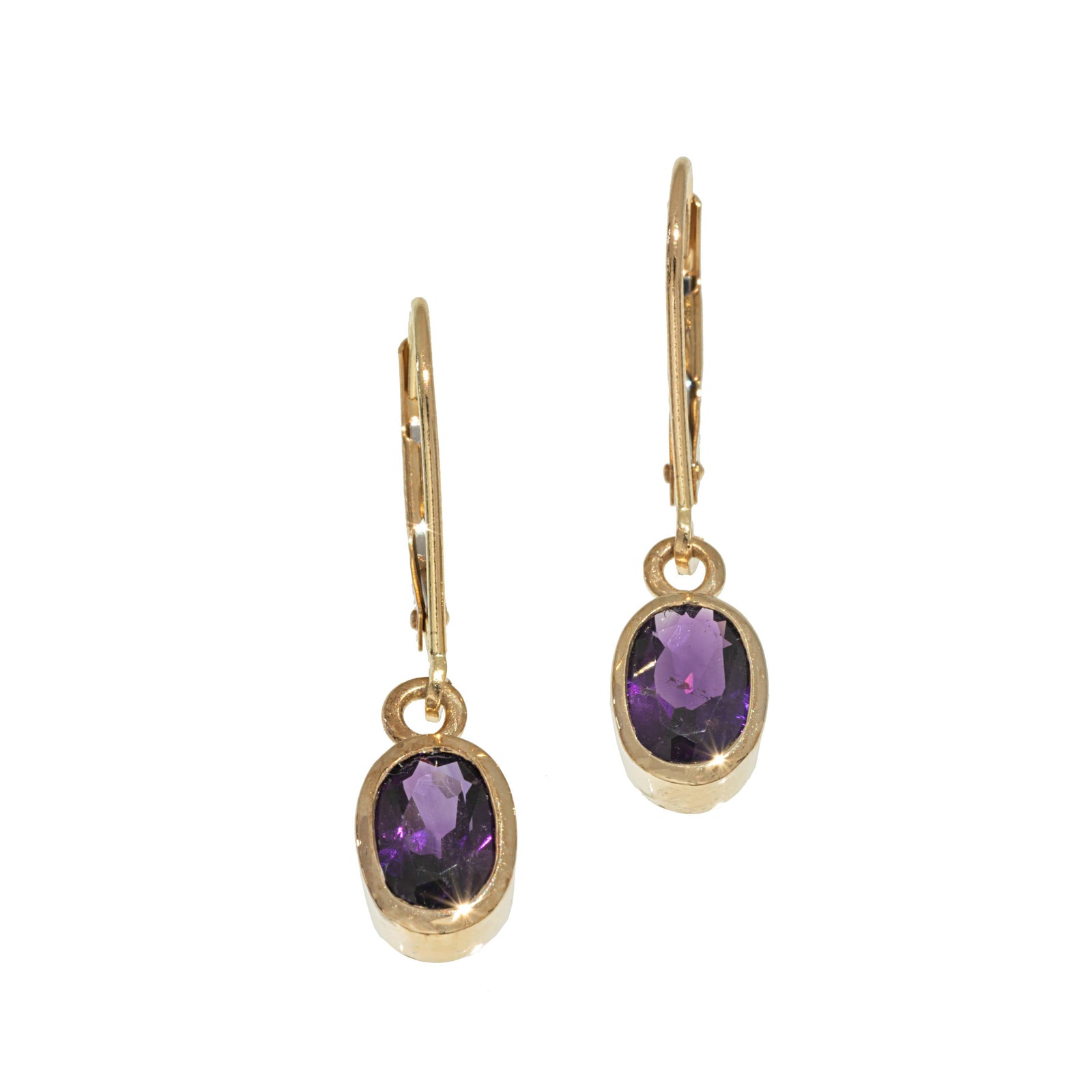 Gold Oval Amethyst Dangle Earrings in