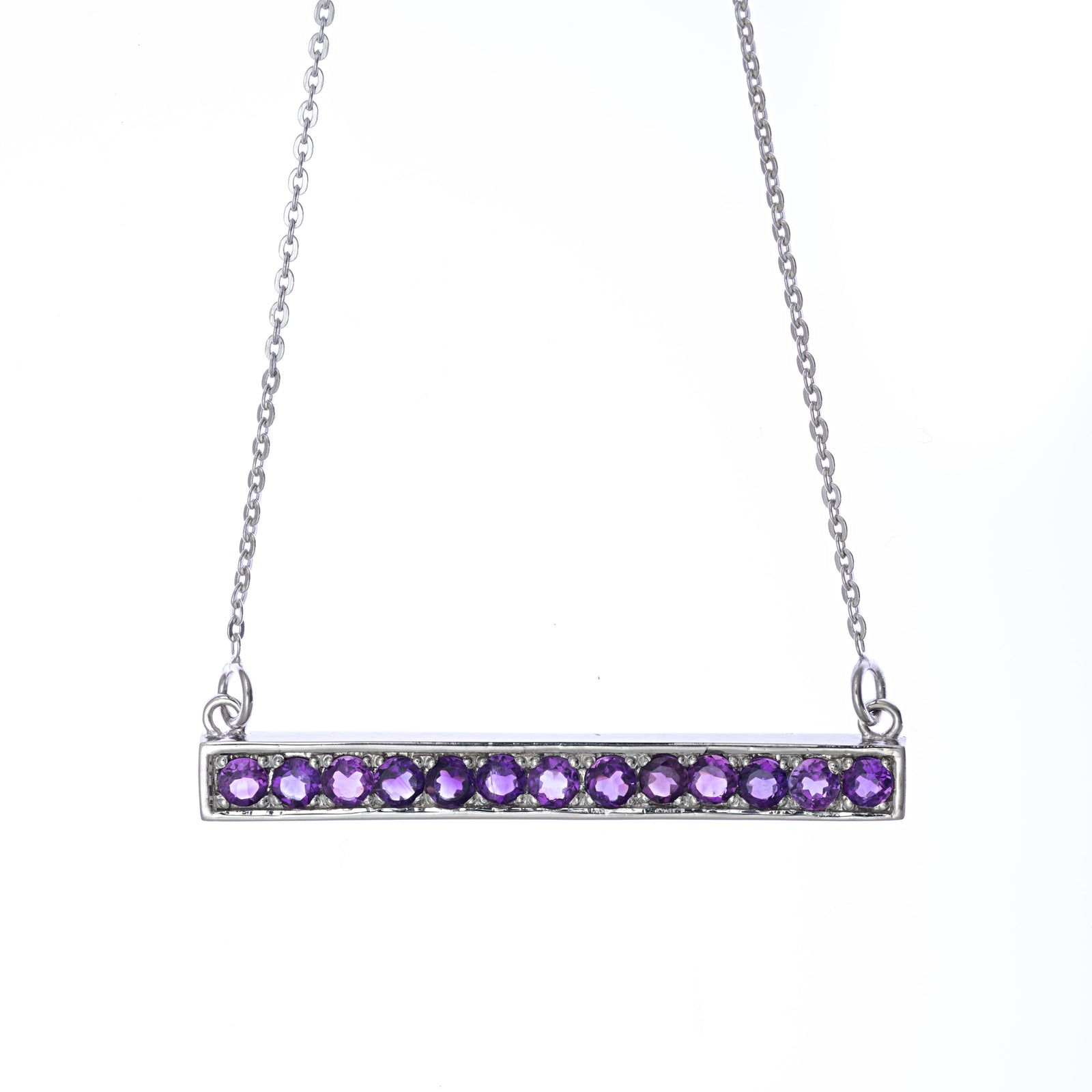 Amethyst Silver Bar Necklace