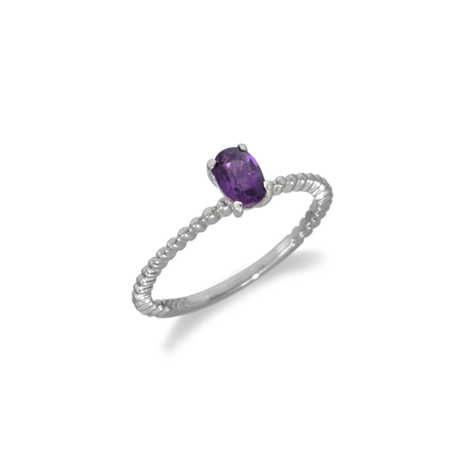 Small Beaded Solitaire Amethyst Ring