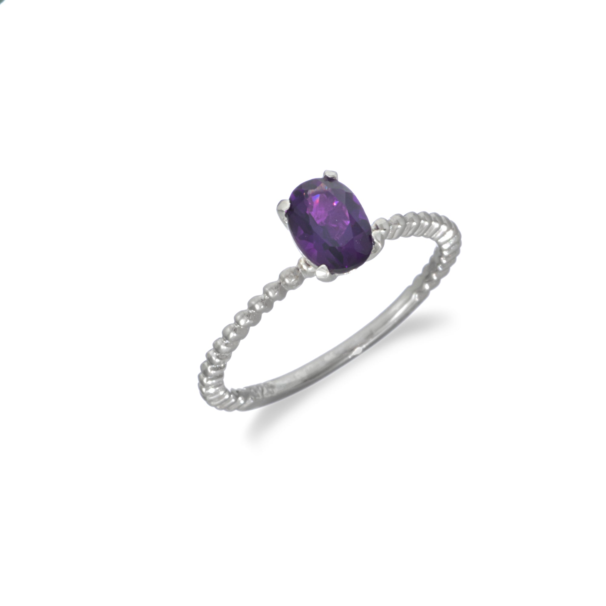 Beaded Solitaire Amethyst Ring