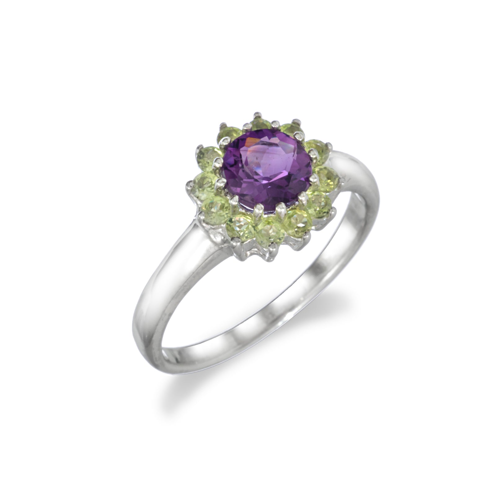 Amethyst and Peridot Flower Ring