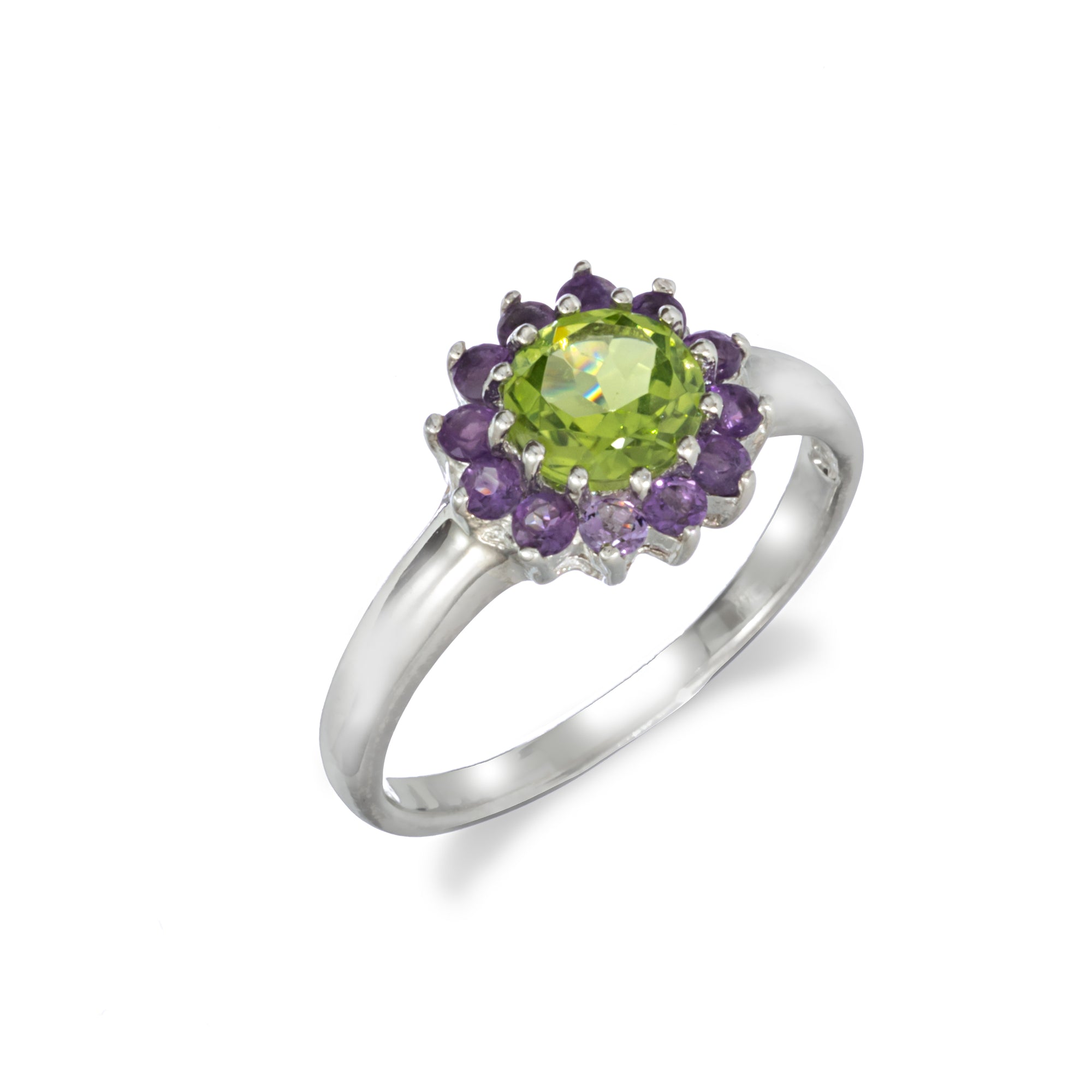 Peridot and Amethyst Flower Ring