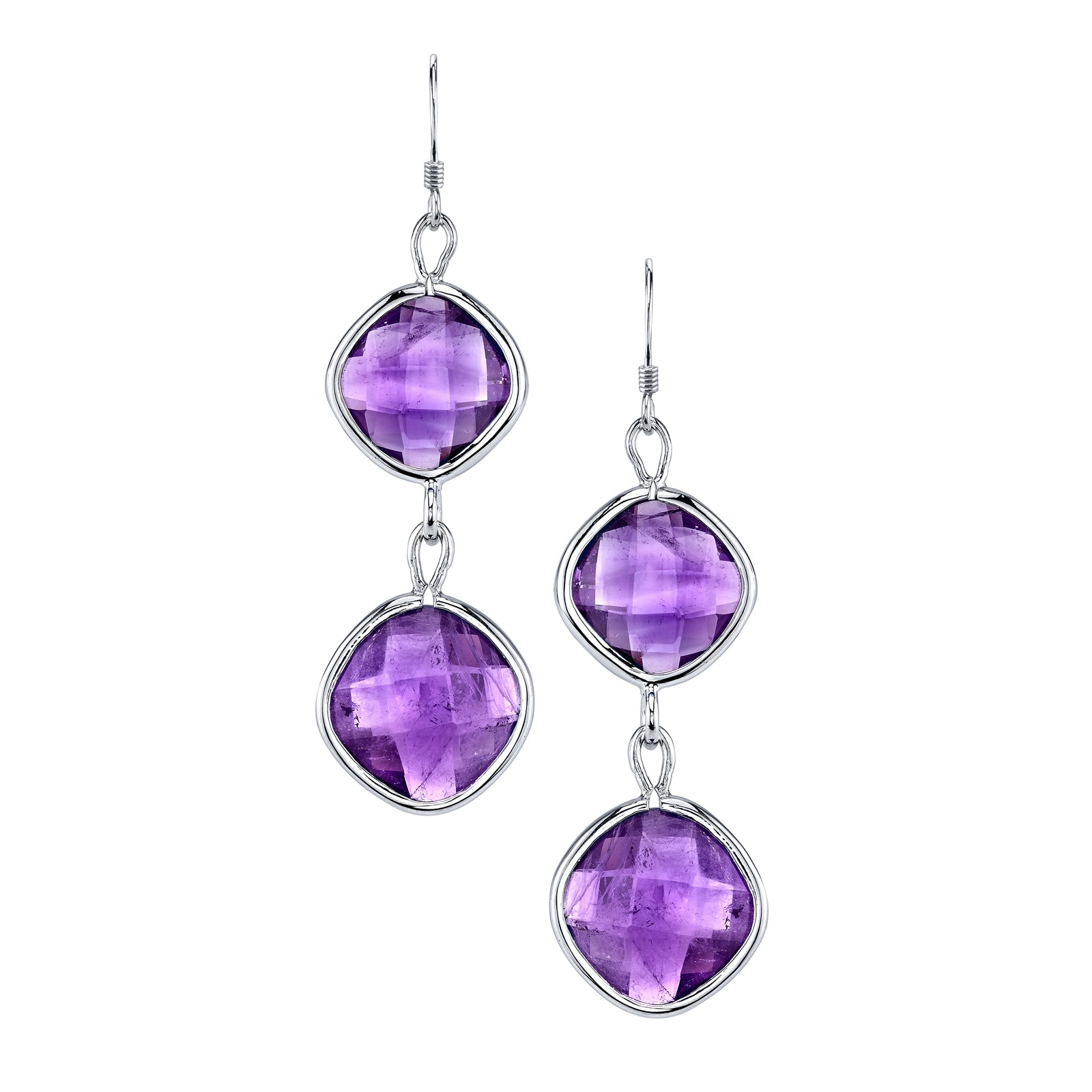 Double Faceted Square Drop Earrings