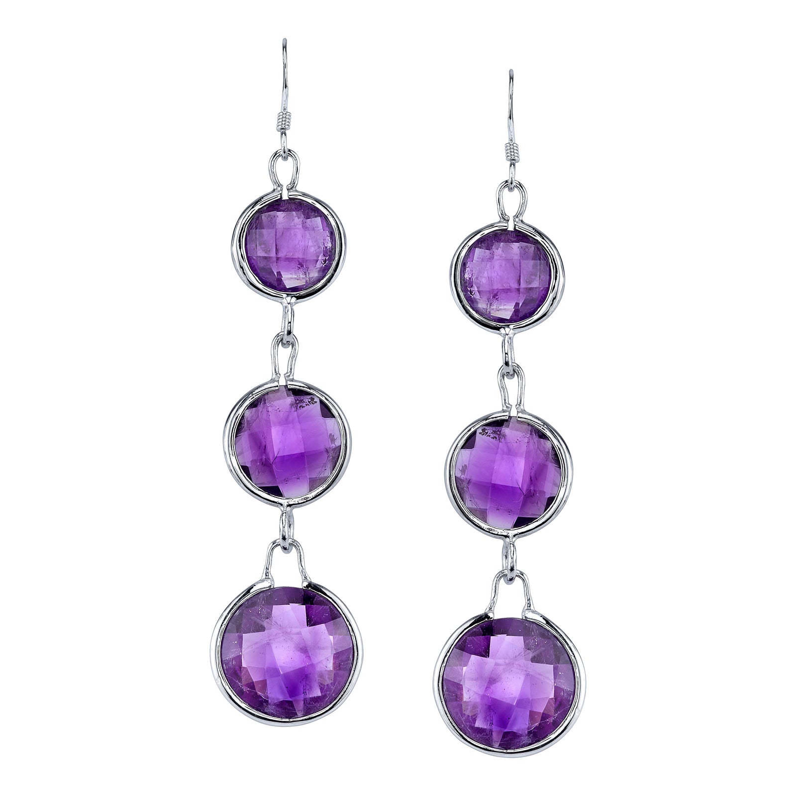 Three Stone Faceted Round Earrings