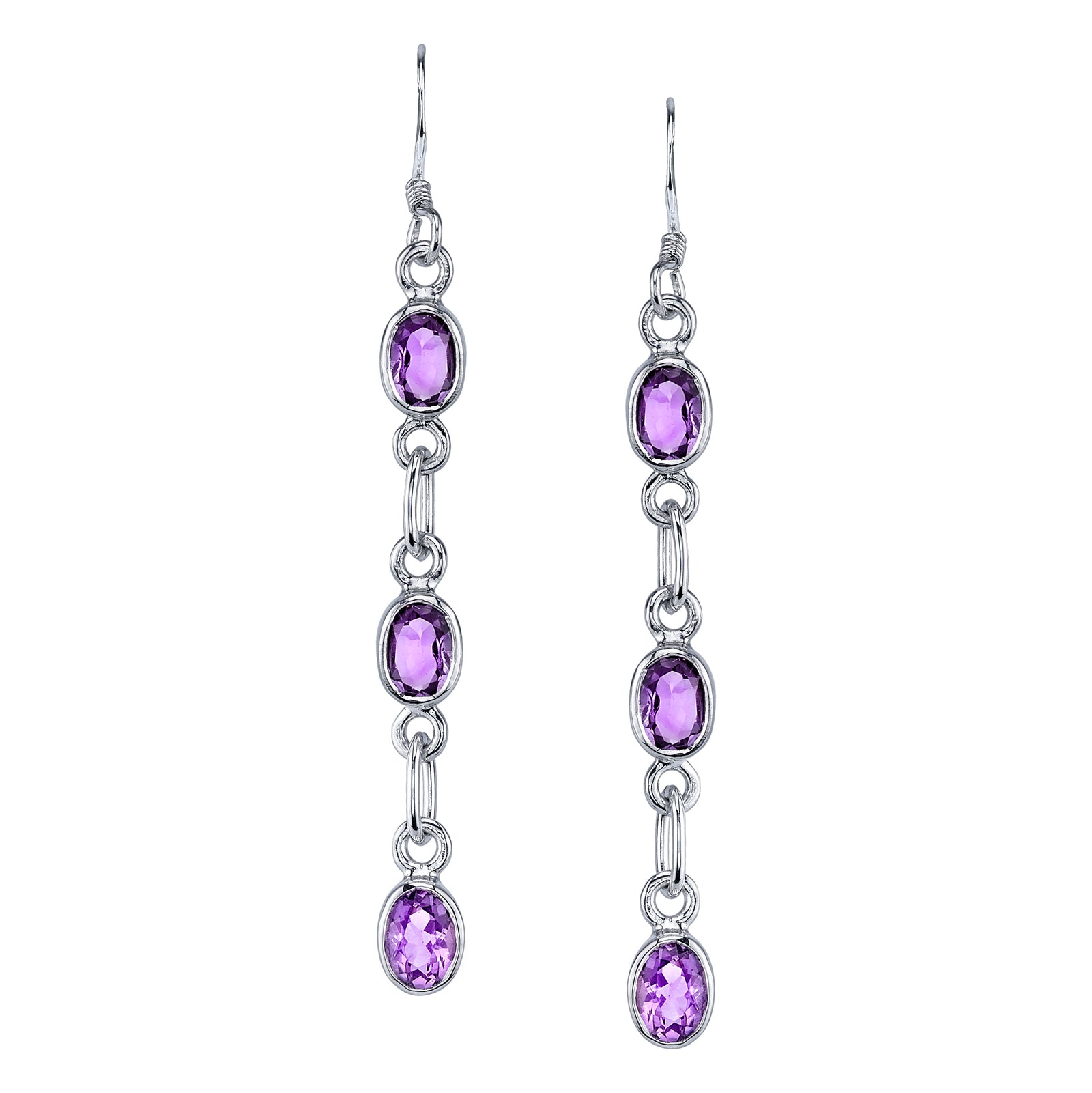 Chain-Link Oval Amethyst Drop Earrings