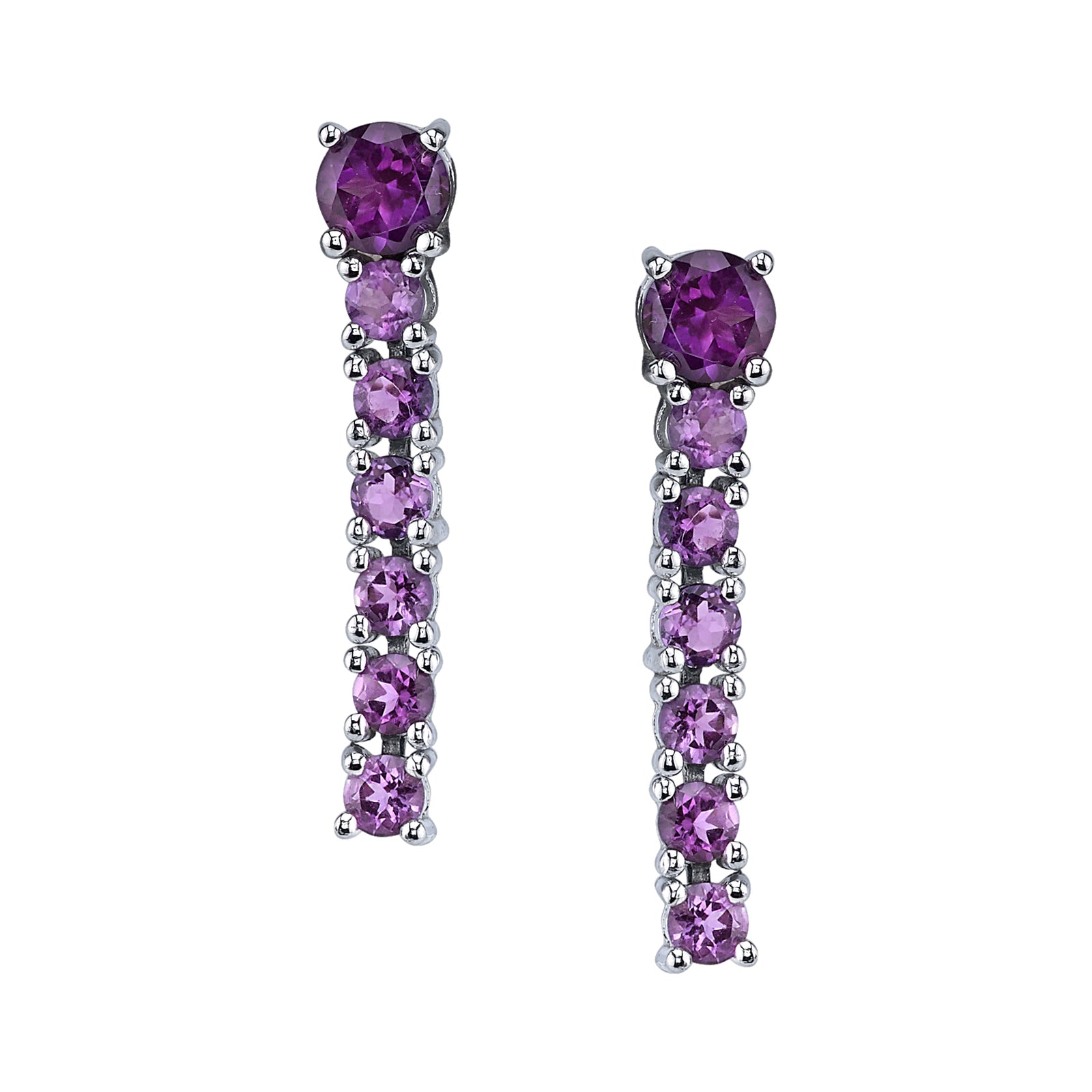 Seven Round Amethyst Drop Earrings