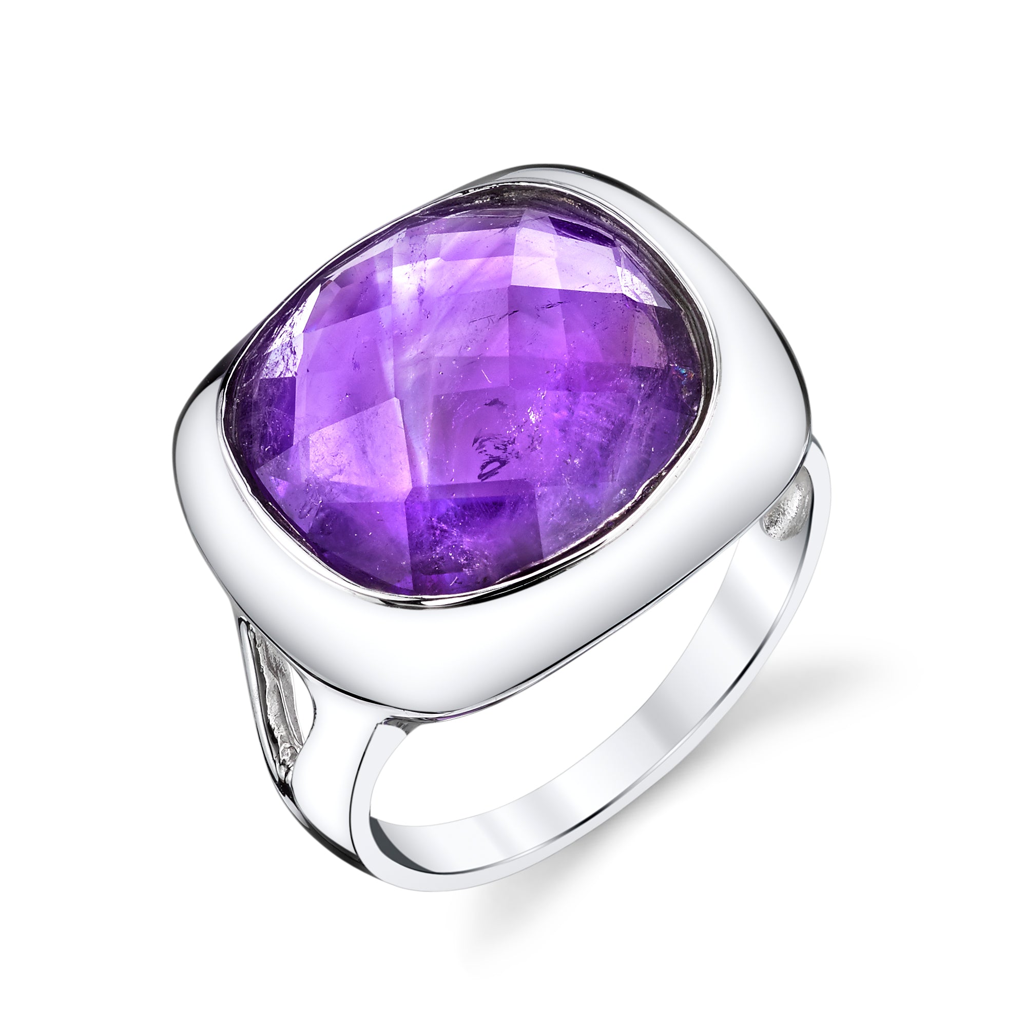 Checkerboard Cushion Cut Amethyst Ring