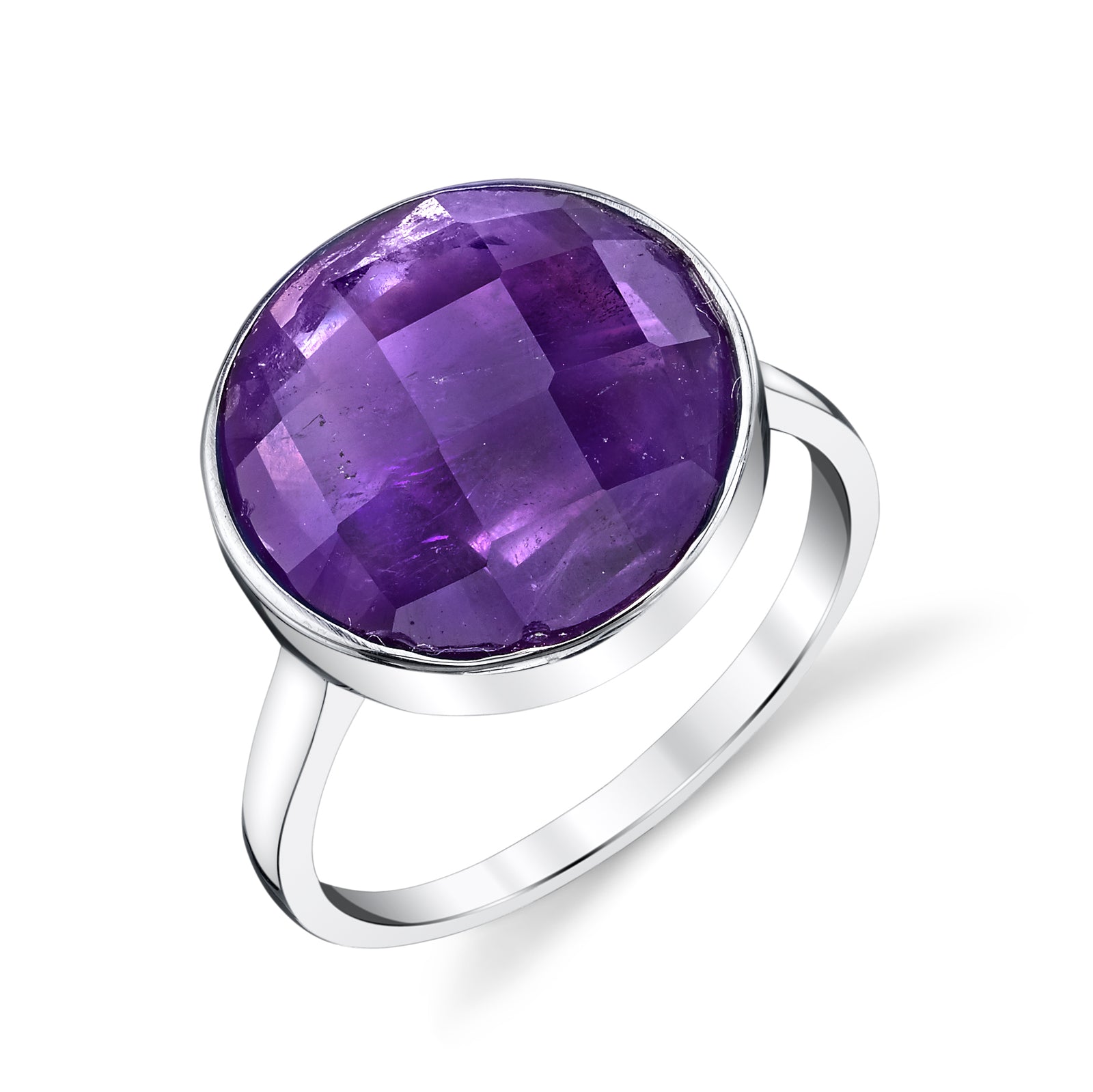 Checkerboard Bezel Amethyst Ring
