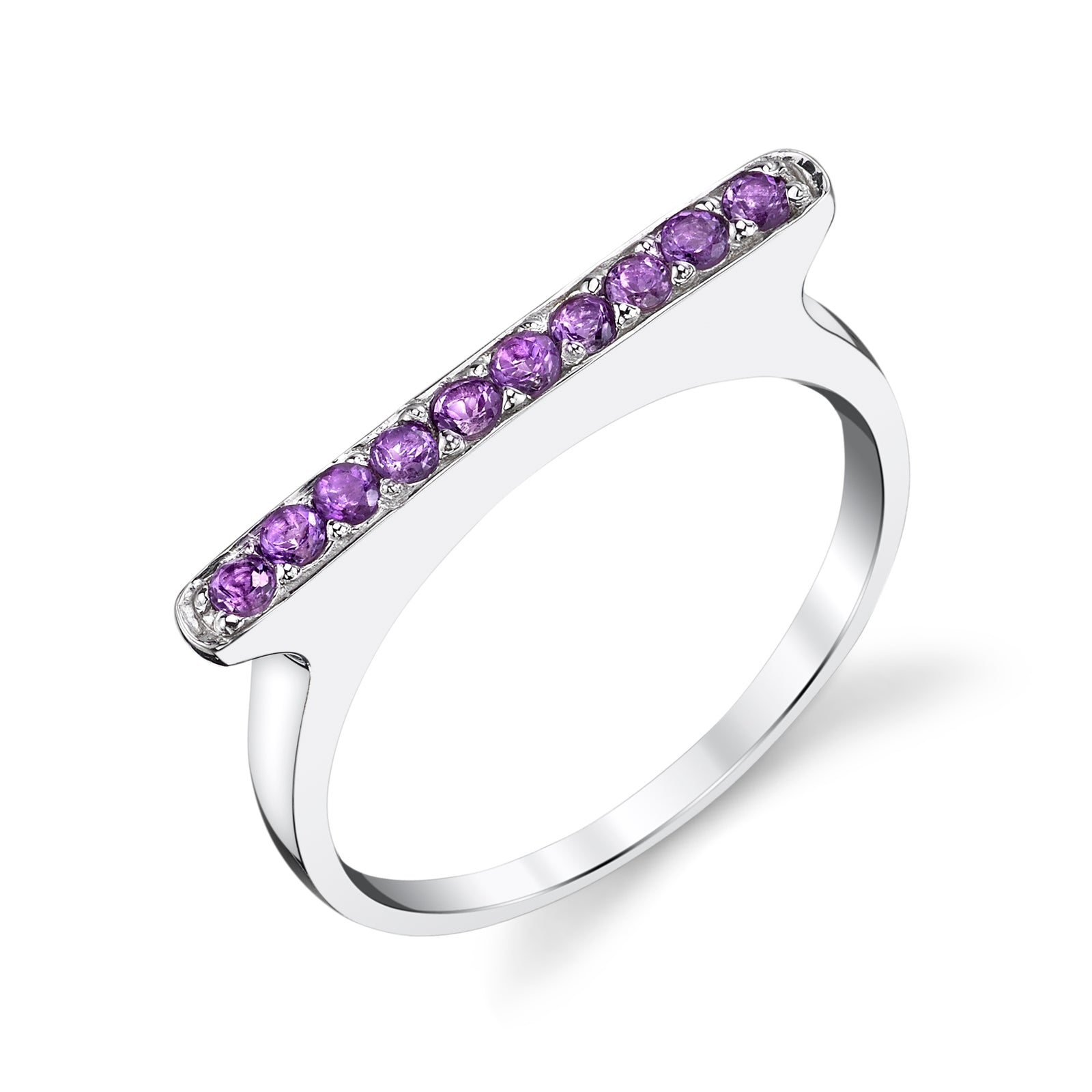 Ten Stone Amethyst Pave Bar Ring