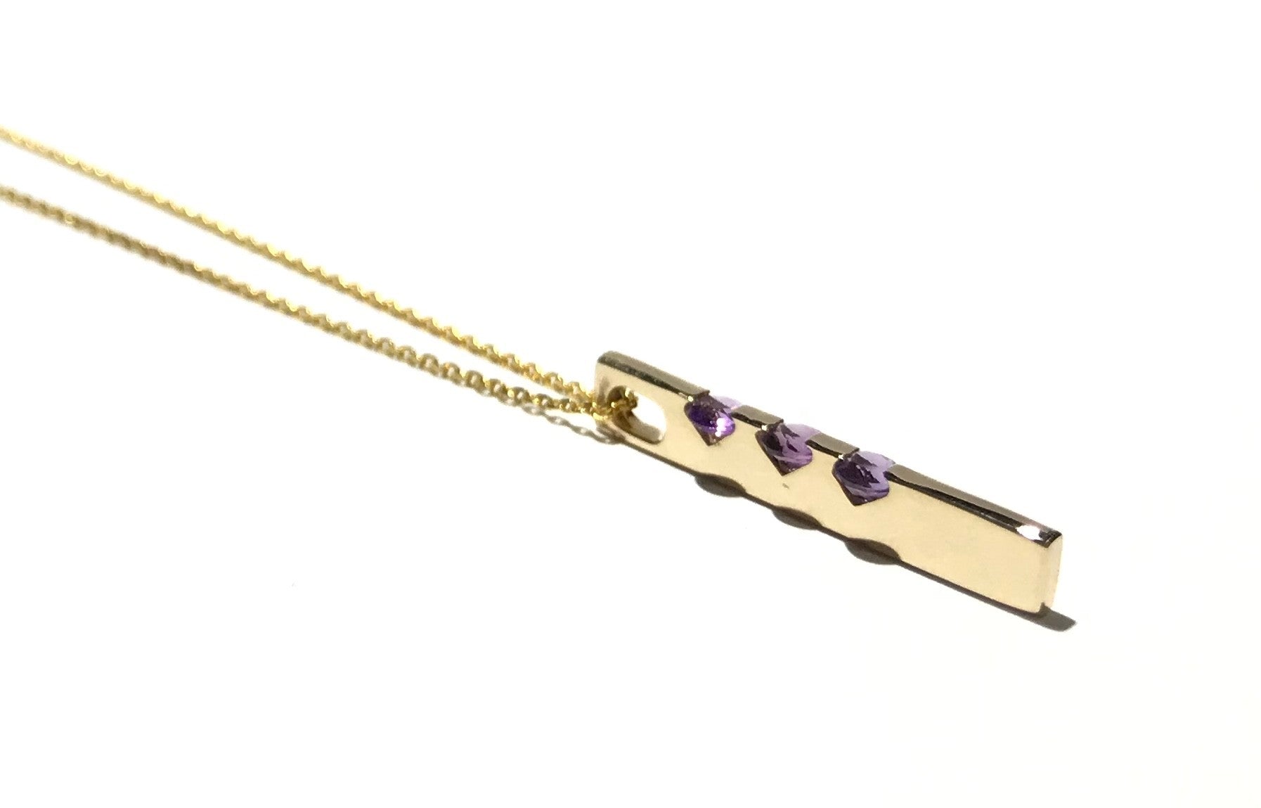 Gold Bar Pendant with Amethyst
