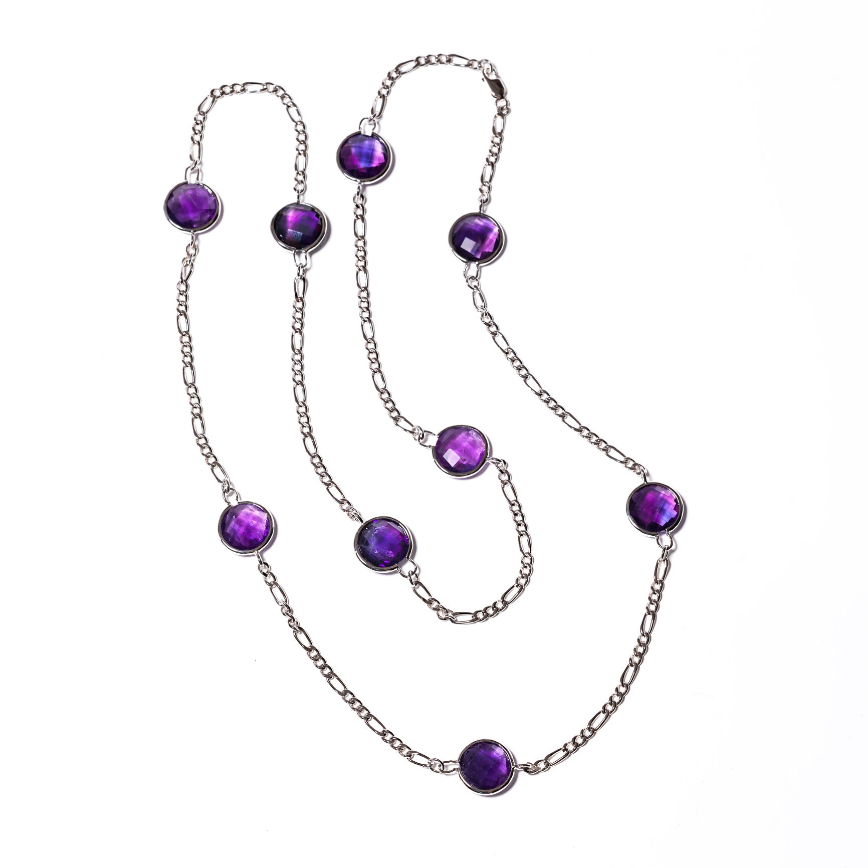 Round Faceted Amethyst Station Necklace
