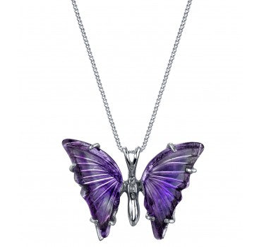 Carved Amethyst Large Butterfly Pendant